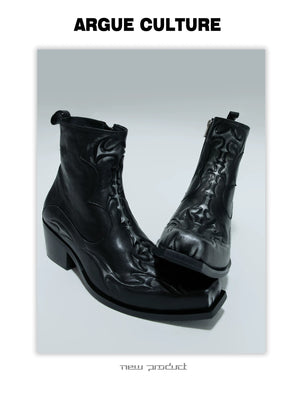 desc::embossed-spine-distressed-leather-chelsea-boots-detail-img-12