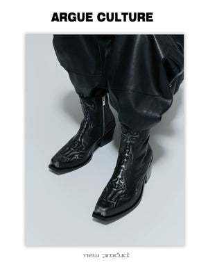 desc::embossed-spine-distressed-leather-chelsea-boots-detail-img-3