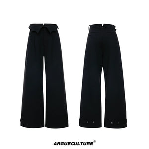 Embroidered Asymmetric Waist Wide-Leg Trousers - Black