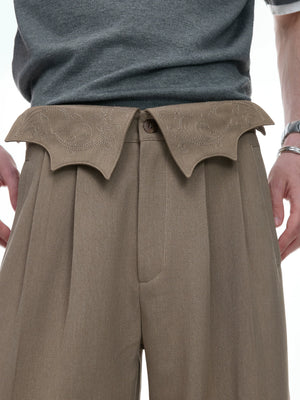 Embroidered Asymmetric Waist Wide-Leg Trousers - main image 5
