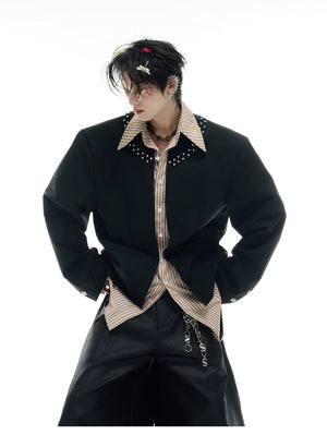 desc::fake-two-piece-striped-patchwork-shirt-studded-urban-jacket-detail-img-3