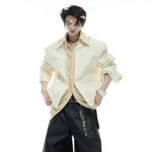 Back view of black deconstructed streetwear shirt with loose fit