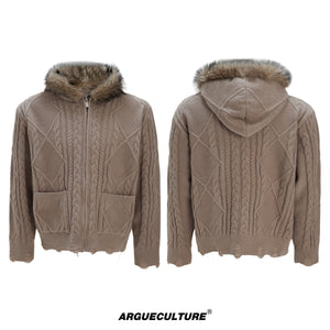 faux-fur-collar-wool-knit-cardigan-streetwear-sweater-gray