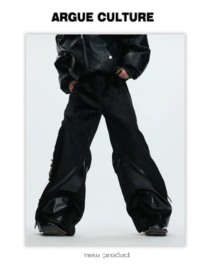 desc::faux-pony-hair-croc-patchwork-deconstructed-wide-leg-pants-detail-img-8