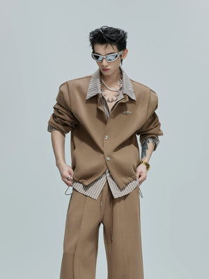 faux-two-piece-striped-cardigan-streetwear-set-black-top