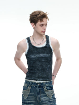 Fitted Graphic Layered Tank Top in Ribbed Stretch Knit - main image 2