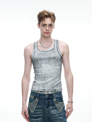 Fitted Graphic Layered Tank Top in Ribbed Stretch Knit - main image 1