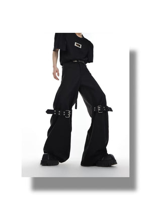 desc::flared-strapped-twill-trousers-punk-streetwear-pants-detail-img-4