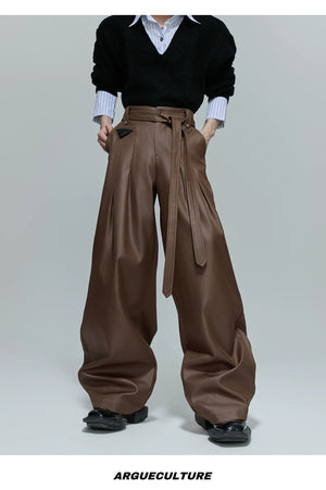 desc::glossy-pleated-straight-pants-with-waist-strap-detail-detail-img-12