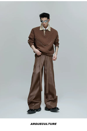 desc::glossy-pleated-straight-pants-with-waist-strap-detail-detail-img-16