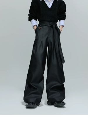 desc::glossy-pleated-straight-pants-with-waist-strap-detail-detail-img-2