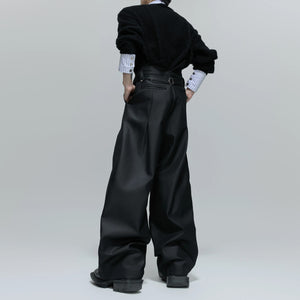 High-gloss straight pants in a premium brown finish