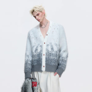 Red and green Christmas gradient knit cardigan streetwear style