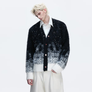 Black and grey gradient oversized cardigan with metal buttons