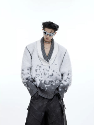 gradient-faux-mink-v-neck-loose-streetwear-sweater-gray