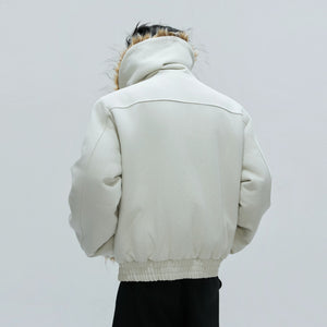 Urban streetwear styling of the fur collar padded coat