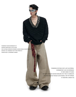 desc::heavyweight-argyle-rhinestone-v-neck-knit-sweater-detail-img-3