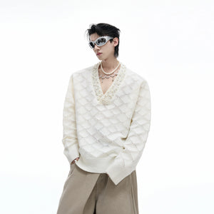 heavyweight-argyle-rhinestone-v-neck-knit-sweater-white