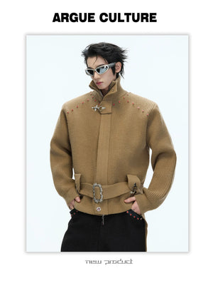 desc::heavyweight-cropped-zip-up-cardigan-retro-stand-collar-knit-detail-img-2