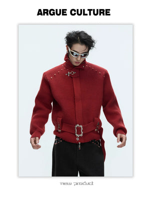 desc::heavyweight-cropped-zip-up-cardigan-retro-stand-collar-knit-detail-img-3