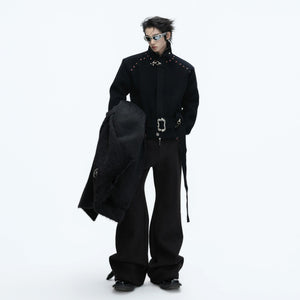 Model wearing red cropped zip-up cardigan in a street setting