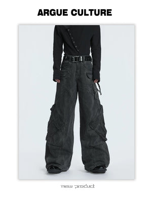 desc::heavyweight-distressed-cargo-jeans-loose-vintage-denim-detail-img-1