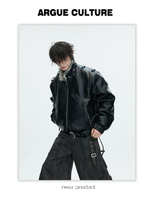 desc::heavyweight-faux-fur-hooded-leather-jacket-goth-streetwear-detail-img-25