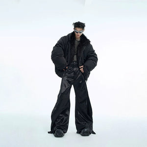 Rear view of the loose fit hooded winter jacket showing clean silhouette.