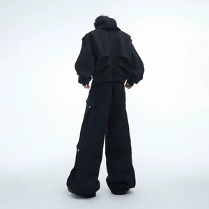 Loose fit baggy sweatpants with multi-layer pocket flaps and pleats