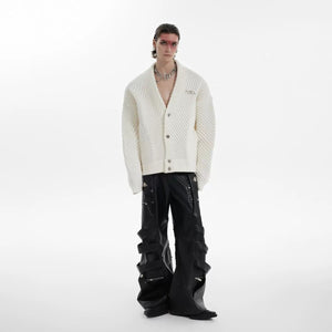 Back view of the loose fit heavyweight knit cardigan