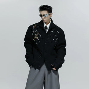 Close-up of the shimmering sequin details on the wool blend fabric