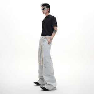 Black wide leg streetwear trousers with high waist and pockets