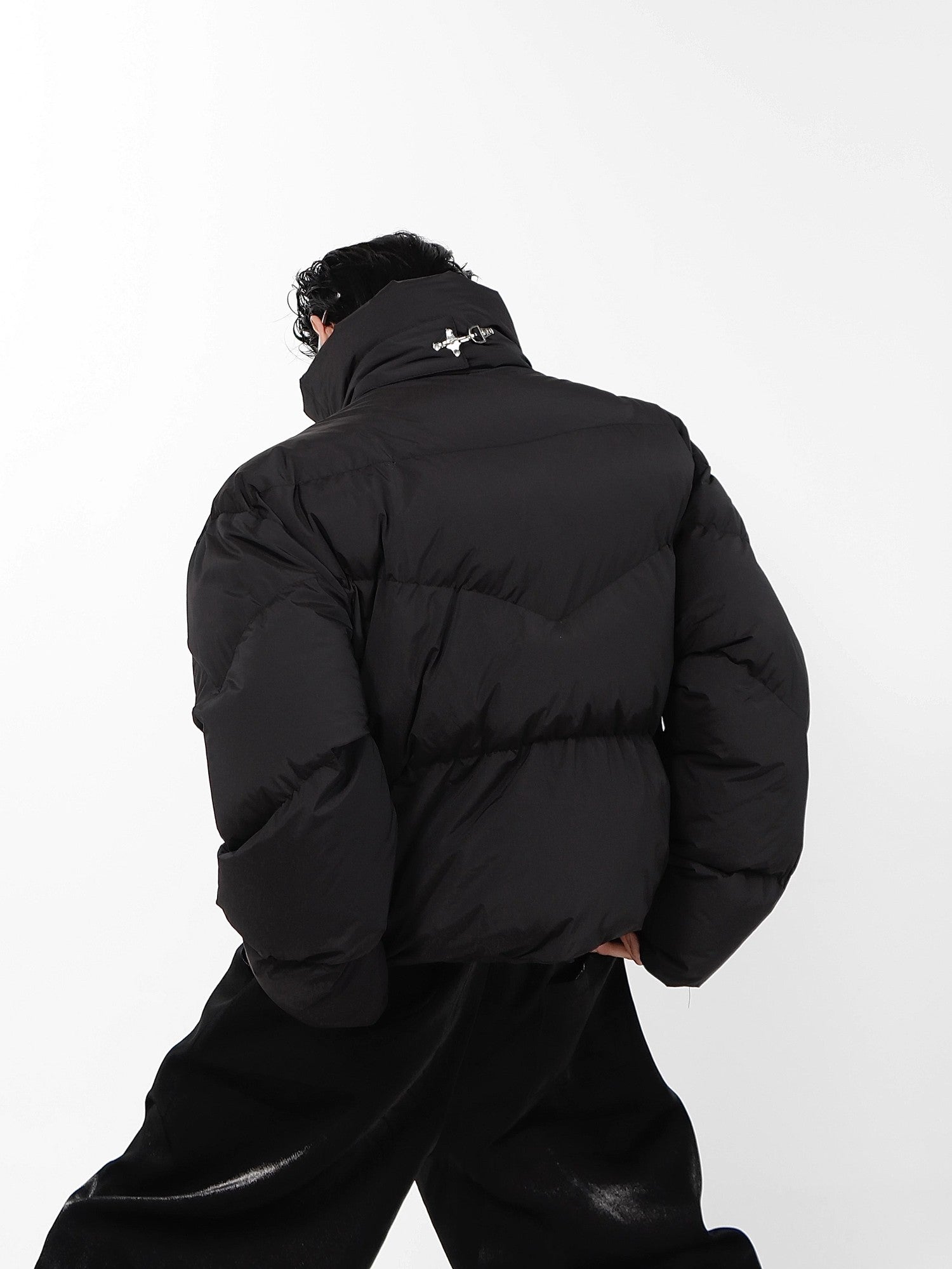 Khaki streetwear bread coat with asymmetrical design