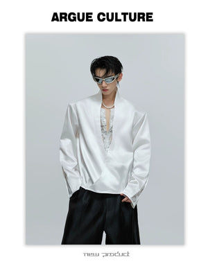 desc::lace-patchwork-cropped-satin-v-neck-blouse-for-streetwear-detail-img-1