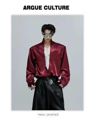 desc::lace-patchwork-cropped-satin-v-neck-blouse-for-streetwear-detail-img-3