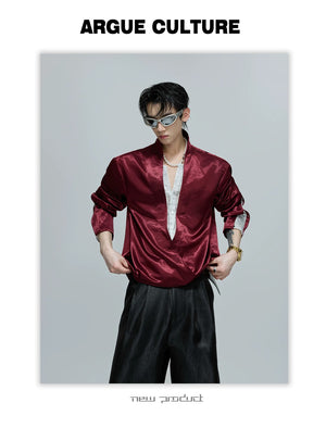 desc::lace-patchwork-cropped-satin-v-neck-blouse-for-streetwear-detail-img-4