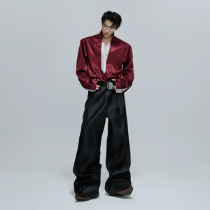 Blue fake two-piece lace patchwork blouse showing the curved hem