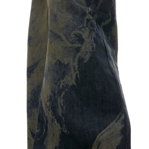 Close up of laser engraved artistic patterns on heavy duty denim fabric