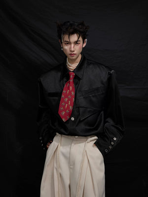 Oversized white liquid texture button-up shirt for men.