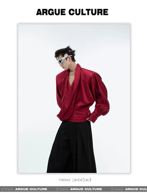 desc::liquid-texture-v-neck-padded-shoulder-oversized-shirt-detail-img-3