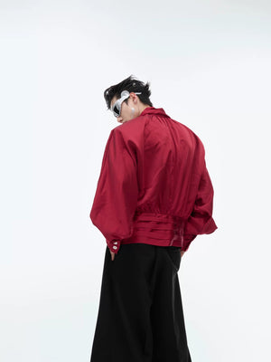 Back view of the loose fit liquid texture shirt showing the drape