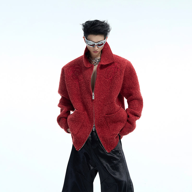 Front view of chunky knit sweater with high-density texture, showcasing minimalist streetwear design in solid color