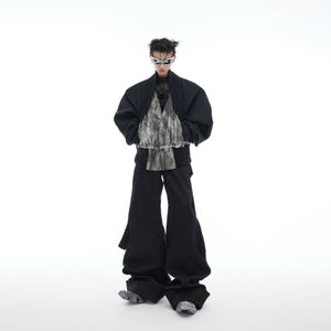 Complete streetwear look featuring the distressed-style pants styled with urban accessories