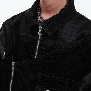 Close-up of premium leather jacket showing customizable detachable epaulets for urban fashion looks