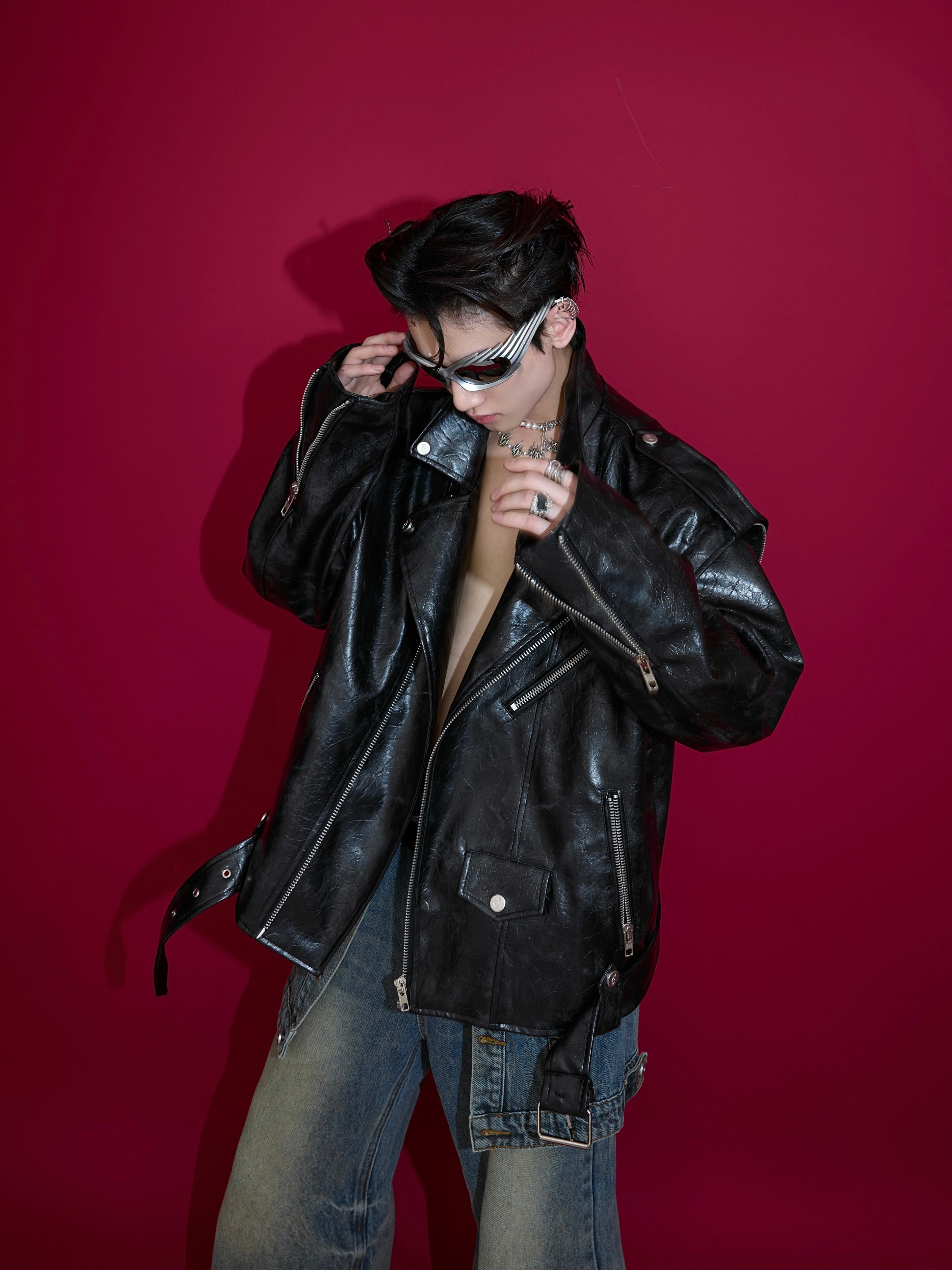 Deconstructed distressed vest with removable collar, showcasing unique streetwear design and premium fabric construction