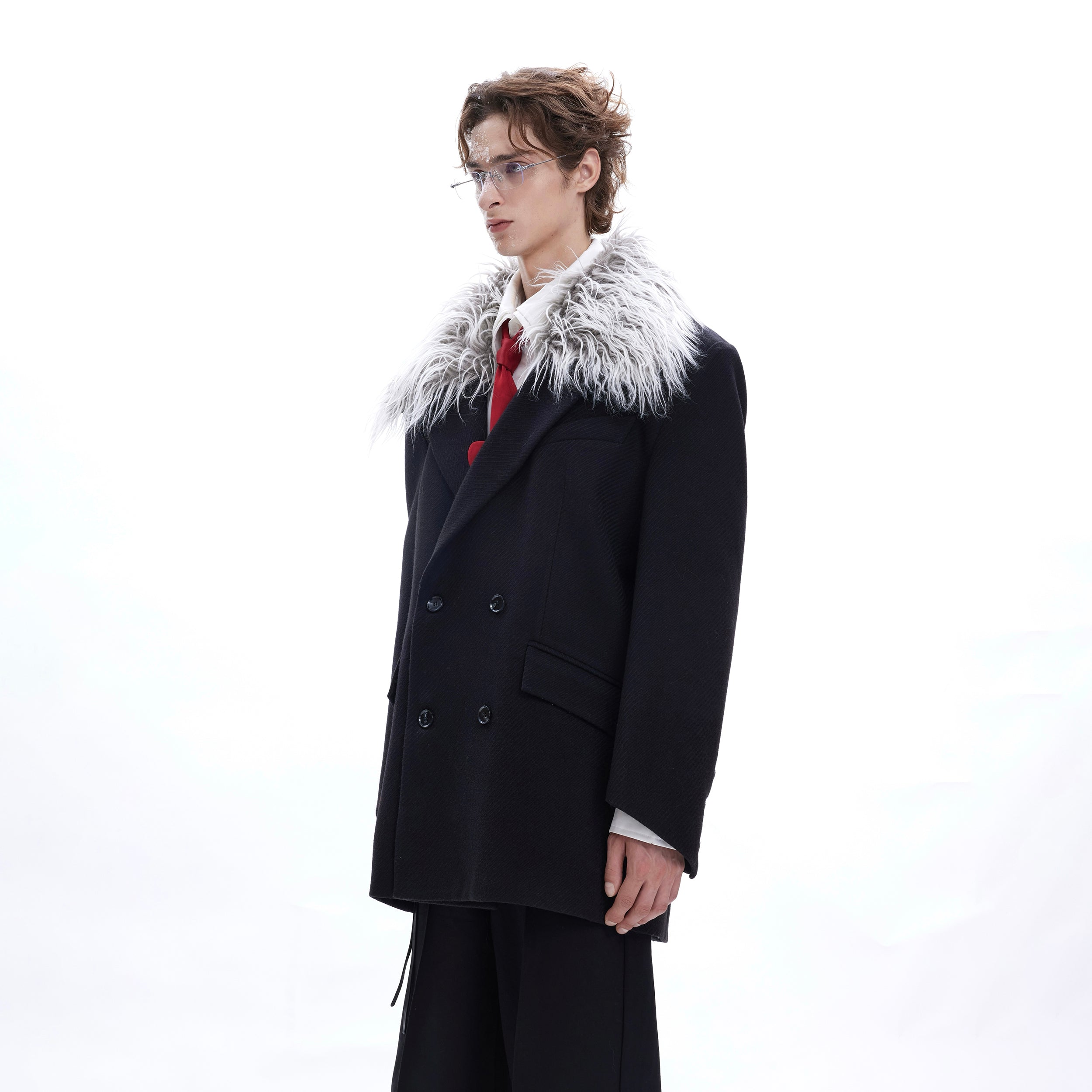 Mens oversized blazer featuring premium eco-friendly polyester-acrylic blend fabric with structured drape