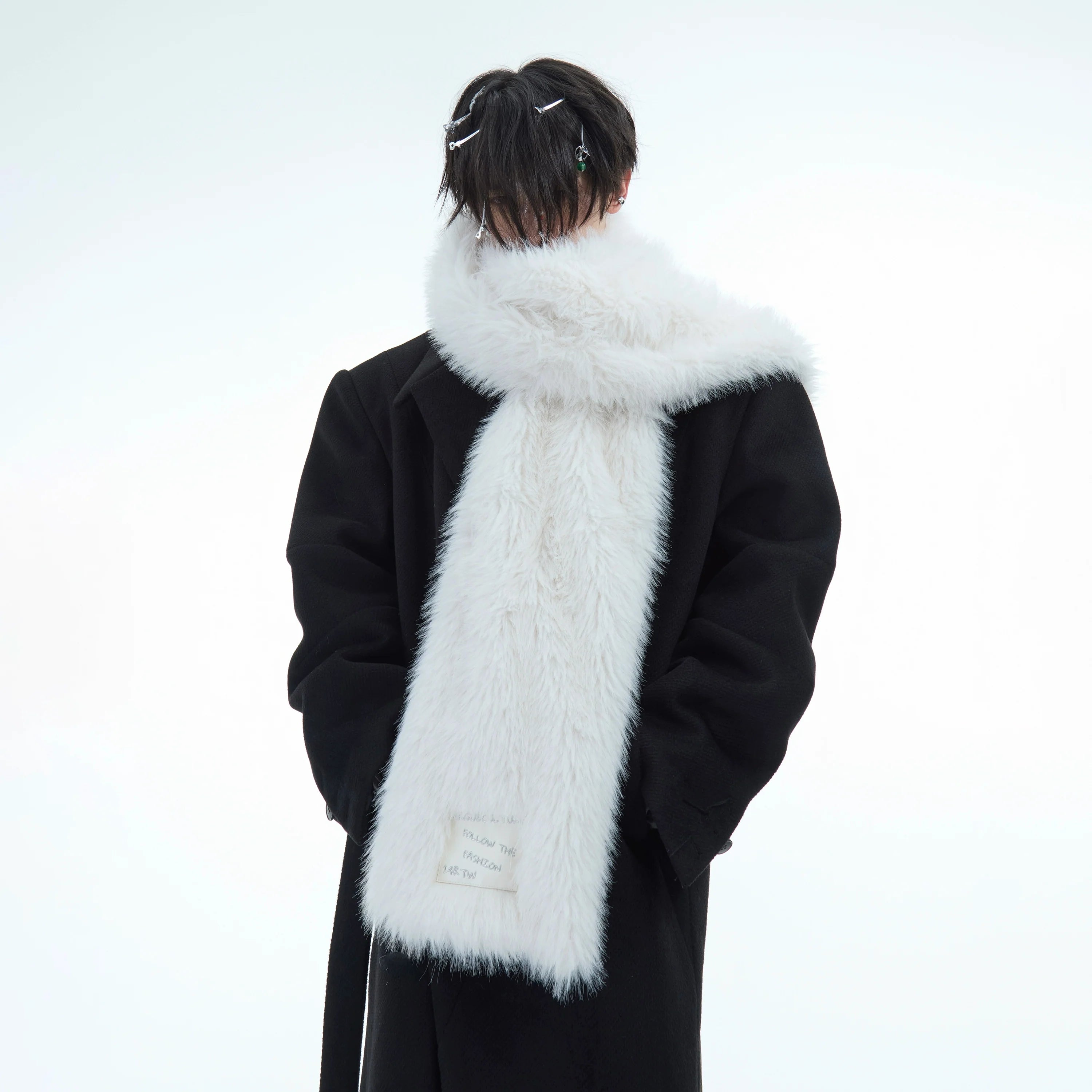 Luxurious faux mink fur scarf for men in solid color, perfect winter accessory for urban street style