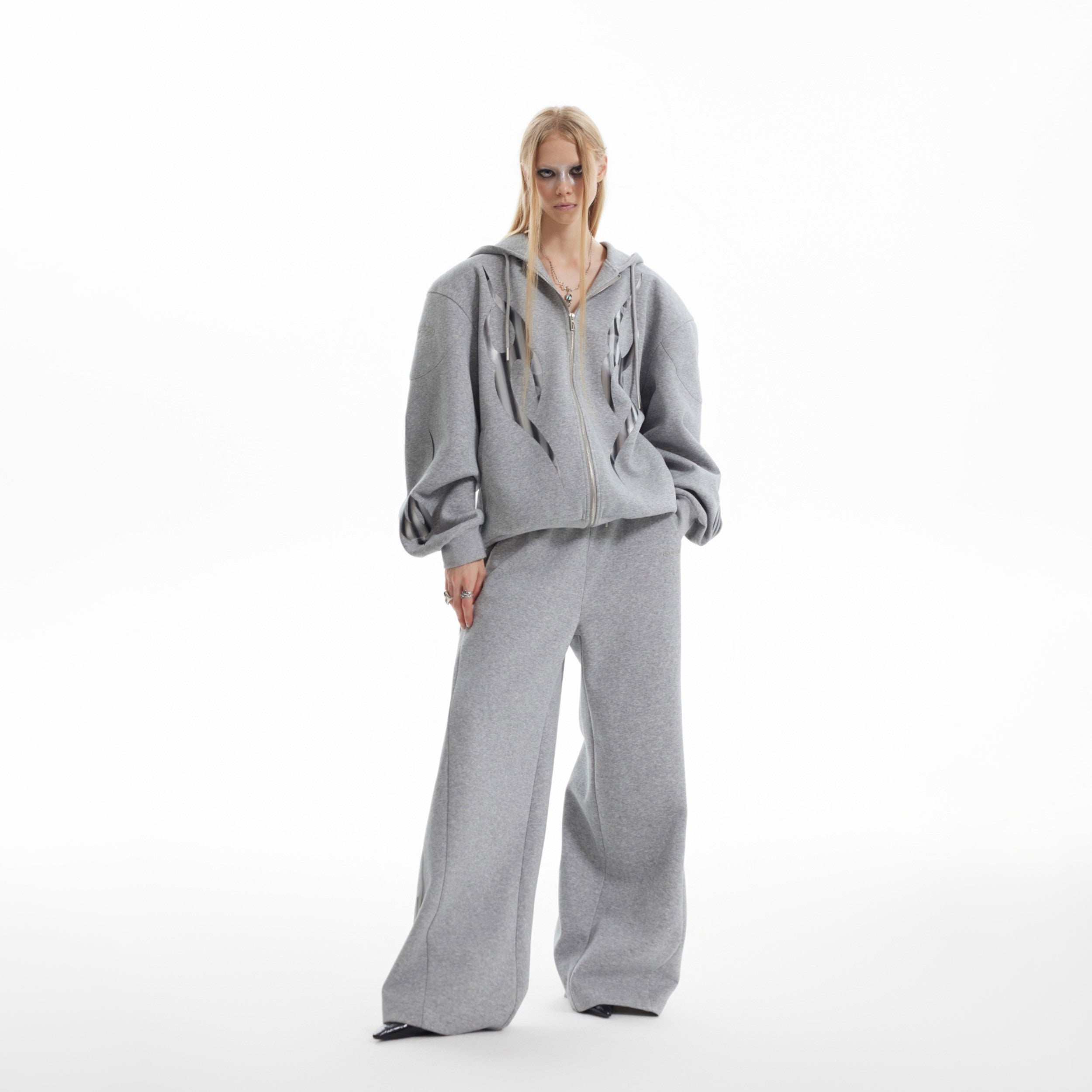 Front view of flame print oversized hoodie showing urban streetwear design with baggy fit and heavyweight cotton fabric