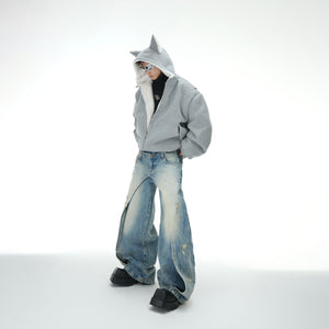 Detailed view of fox hoodie pockets and durable zipper for functional streetwear