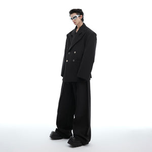 Complete deconstructed suit set in high-quality polyester fabric, showing avant-garde streetwear style